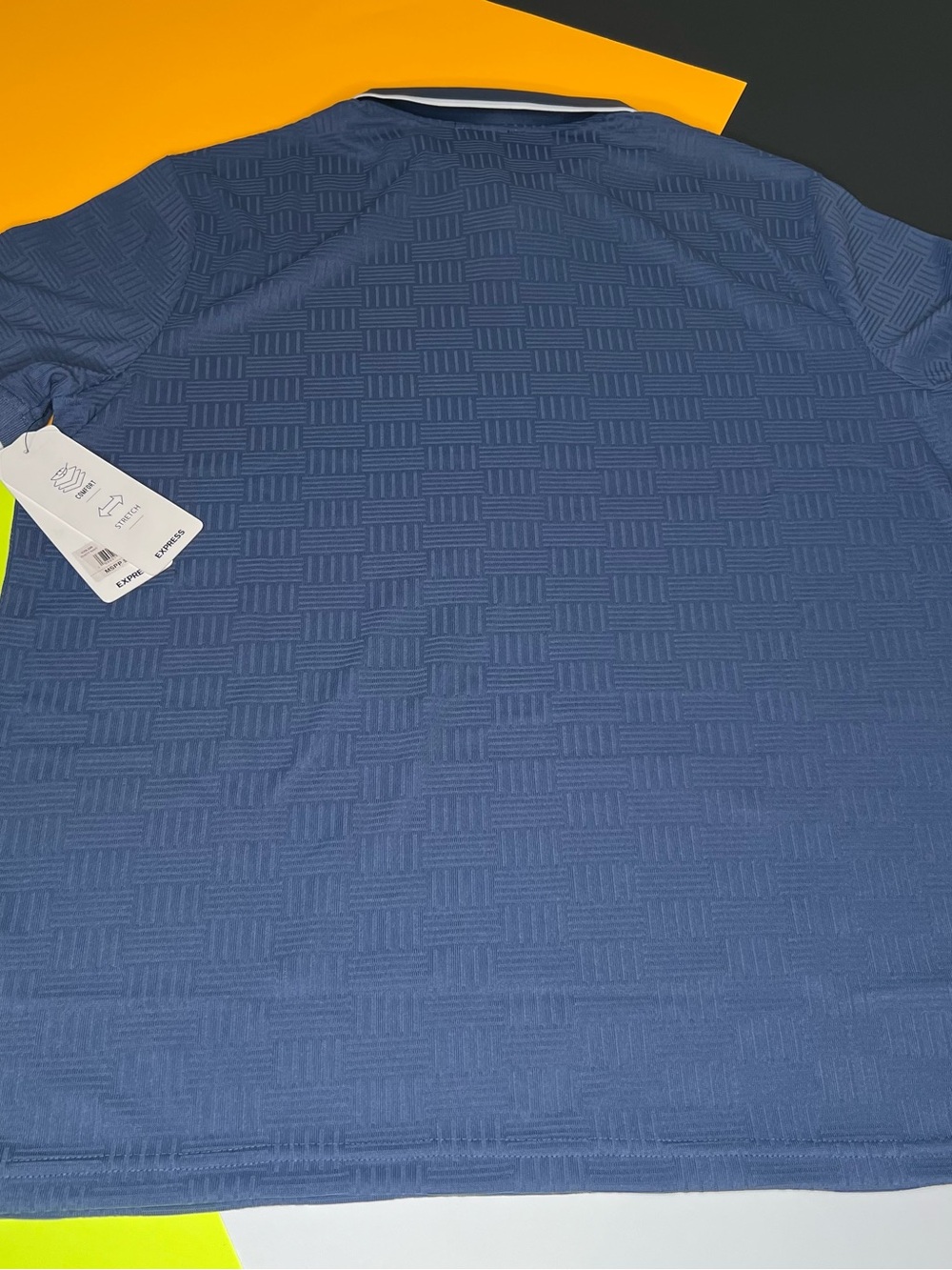 Express Men's Slate Blue Polo with White-Trim Collar - Picture 5 of 7